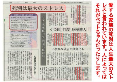 死別は最大のストレス 2017年8月29日福井新聞記事